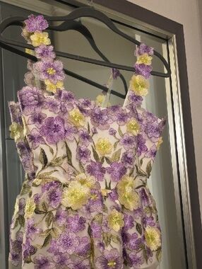 Muse Floral Embroidered Purple and Green Sleeveless Top